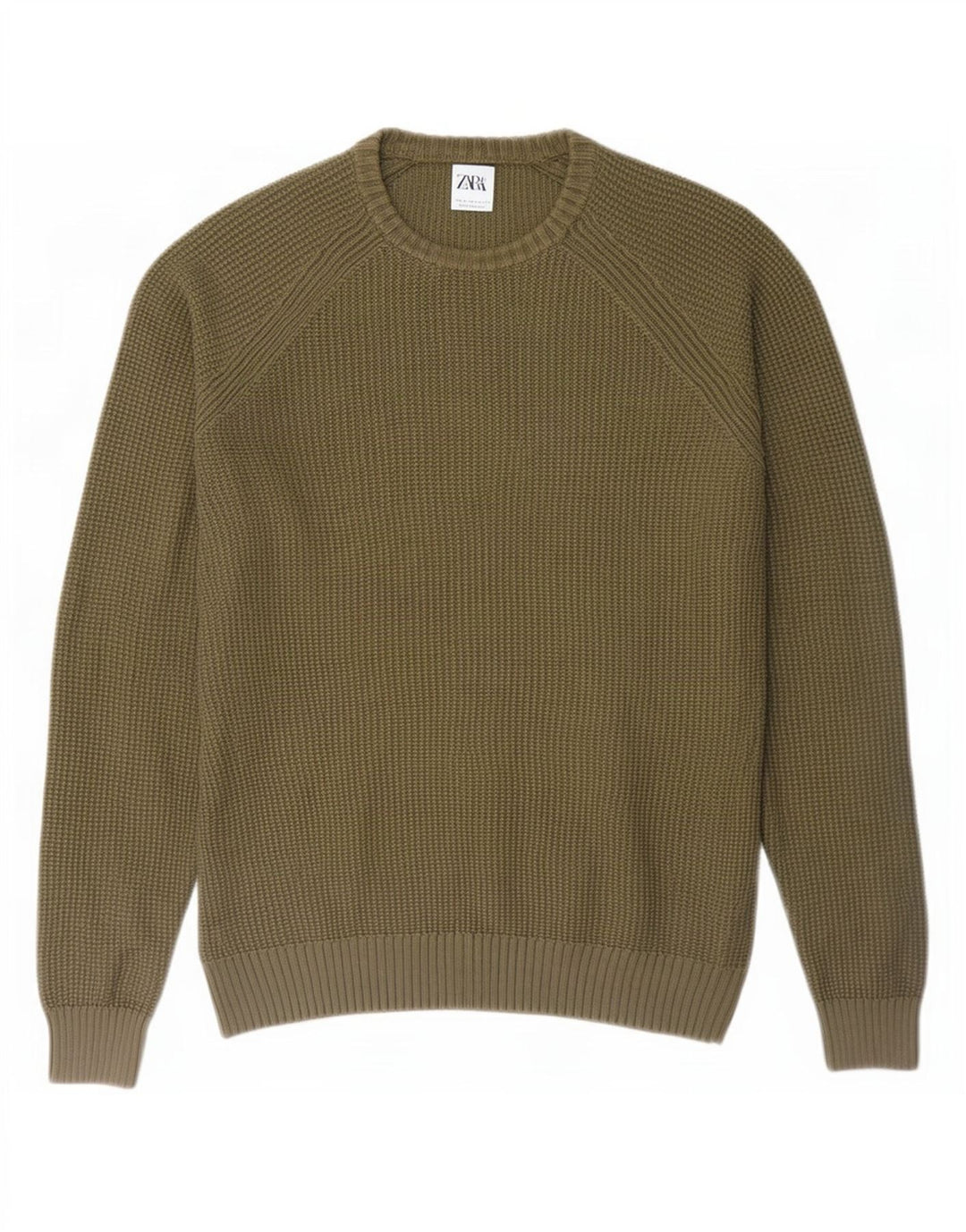 Zara Herre Crew Neck Jumper Sweater Large Khaki