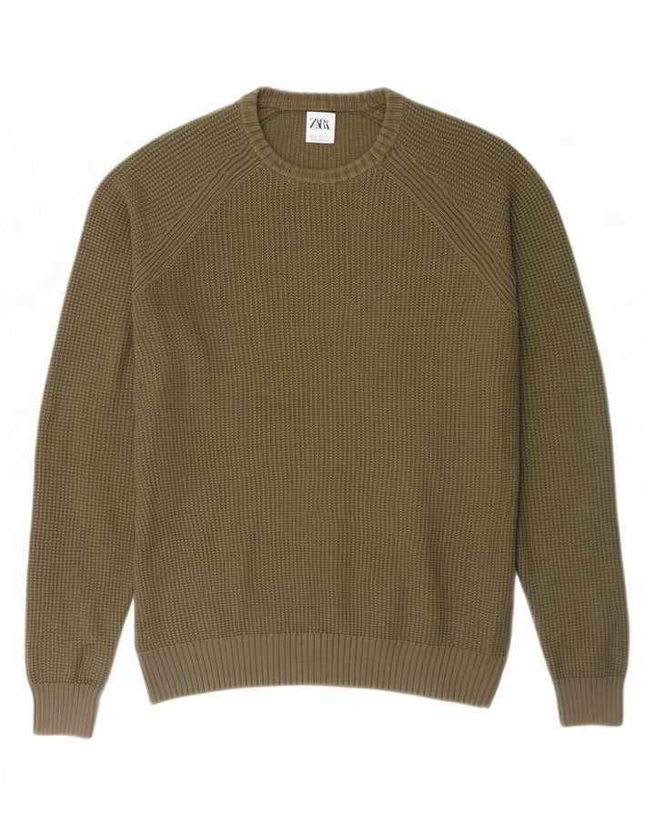 Zara Herre Crew Neck Jumper Sweater Large Khaki