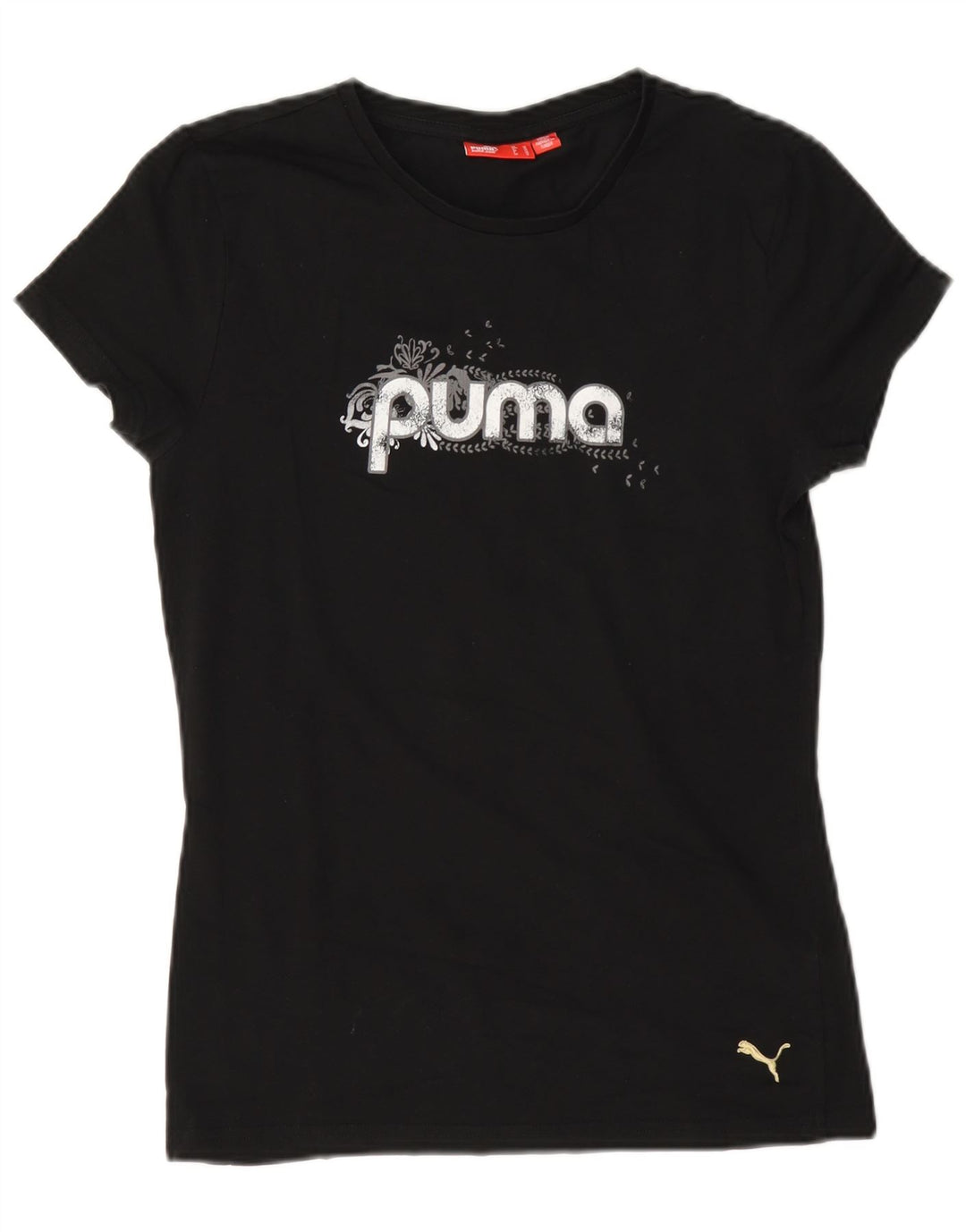Puma Regular Graphic T-Shirt Top UK 12 Medium Sort Bomuld