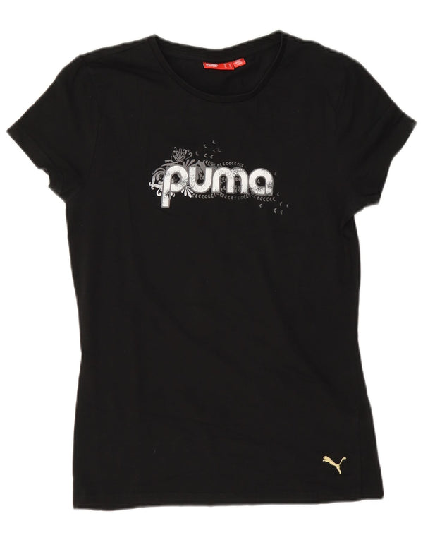 Puma Regular Graphic T-Shirt Top UK 12 Medium Sort Bomuld