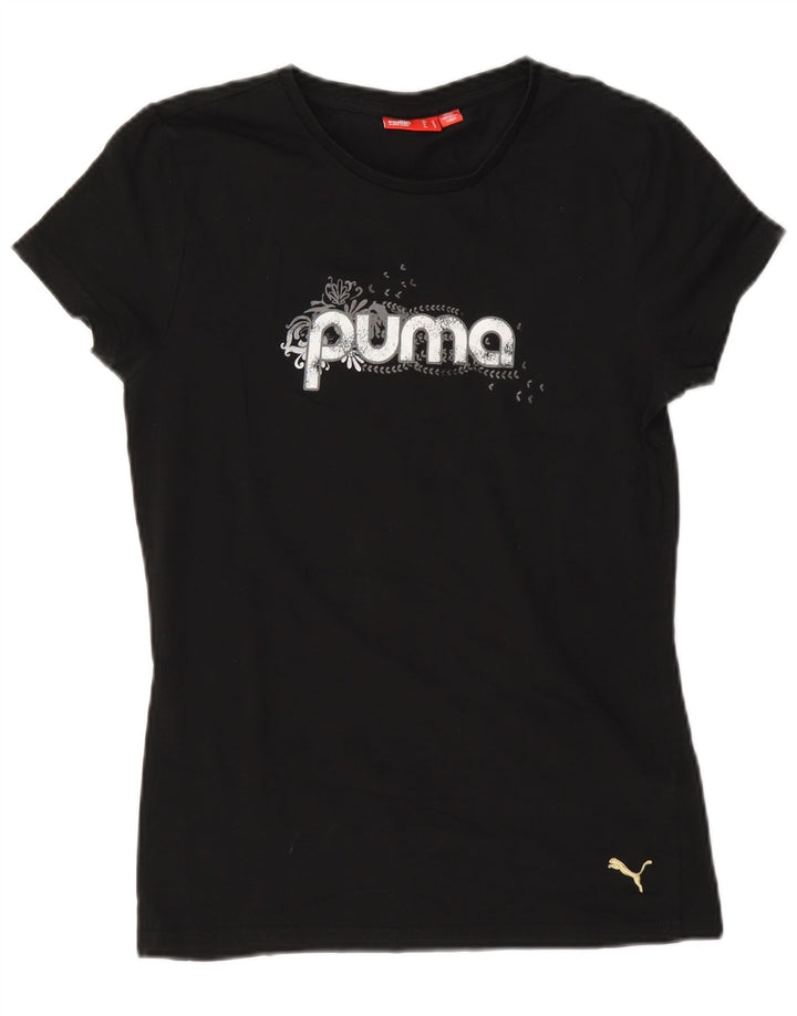 Puma Regular Graphic T-Shirt Top UK 12 Medium Sort Bomuld