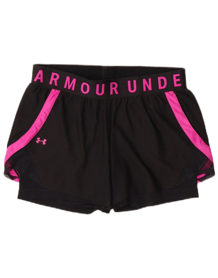 UNDER ARMOUR Womens Heat Gear Sportsshorts UK 14 Large Black Colourblock