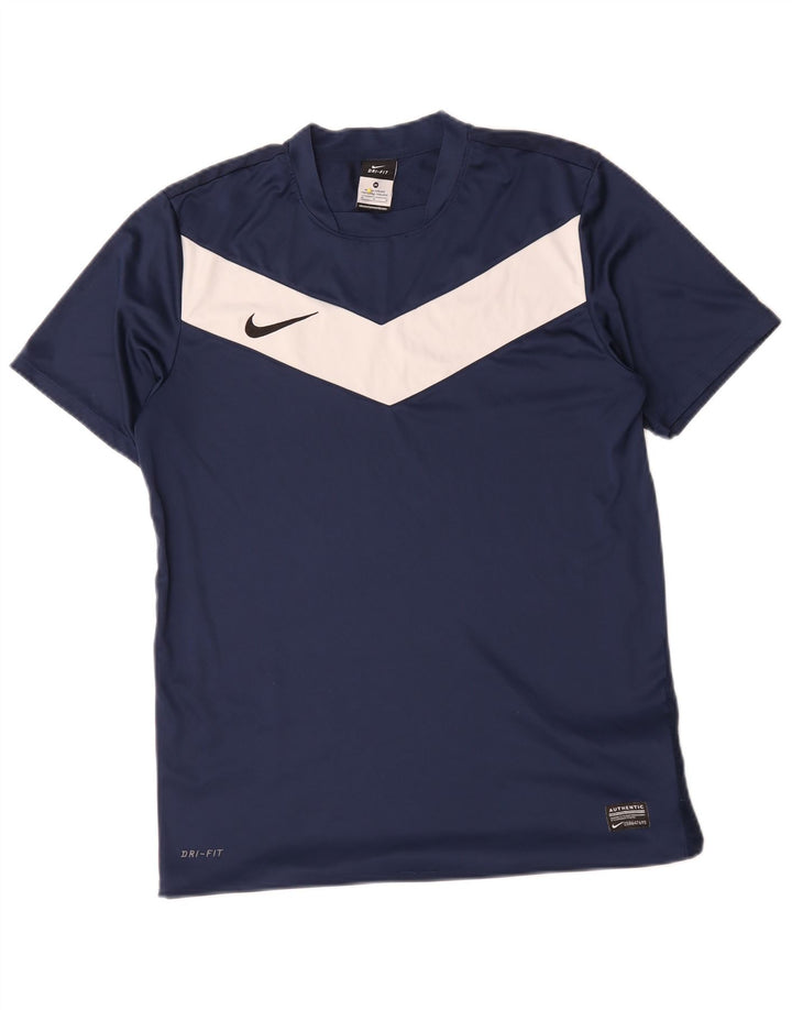 Nike Herre Dri Fit T-shirt Top Medium Marineblå Colourblock Polyester