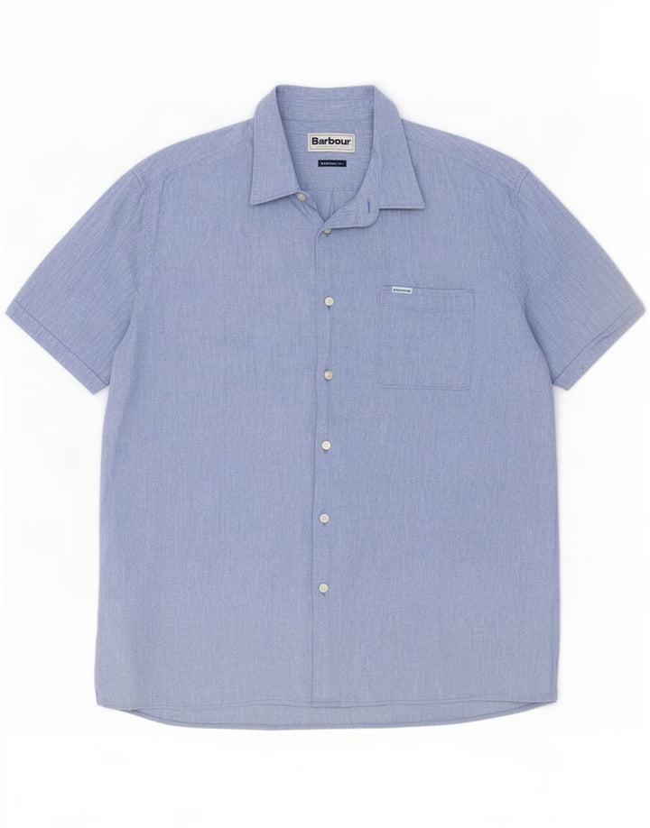 Barbour Herre Kortærmet Regular Fit Skjorte Large Blue Linen