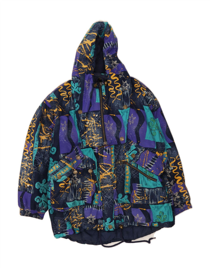 RODEO Womens Hooded Windbreaker Jacket UK 22 3XL Navy Blue Patchwork Vintage Rodeo and Second-Hand Rodeo from Messina Hembry 