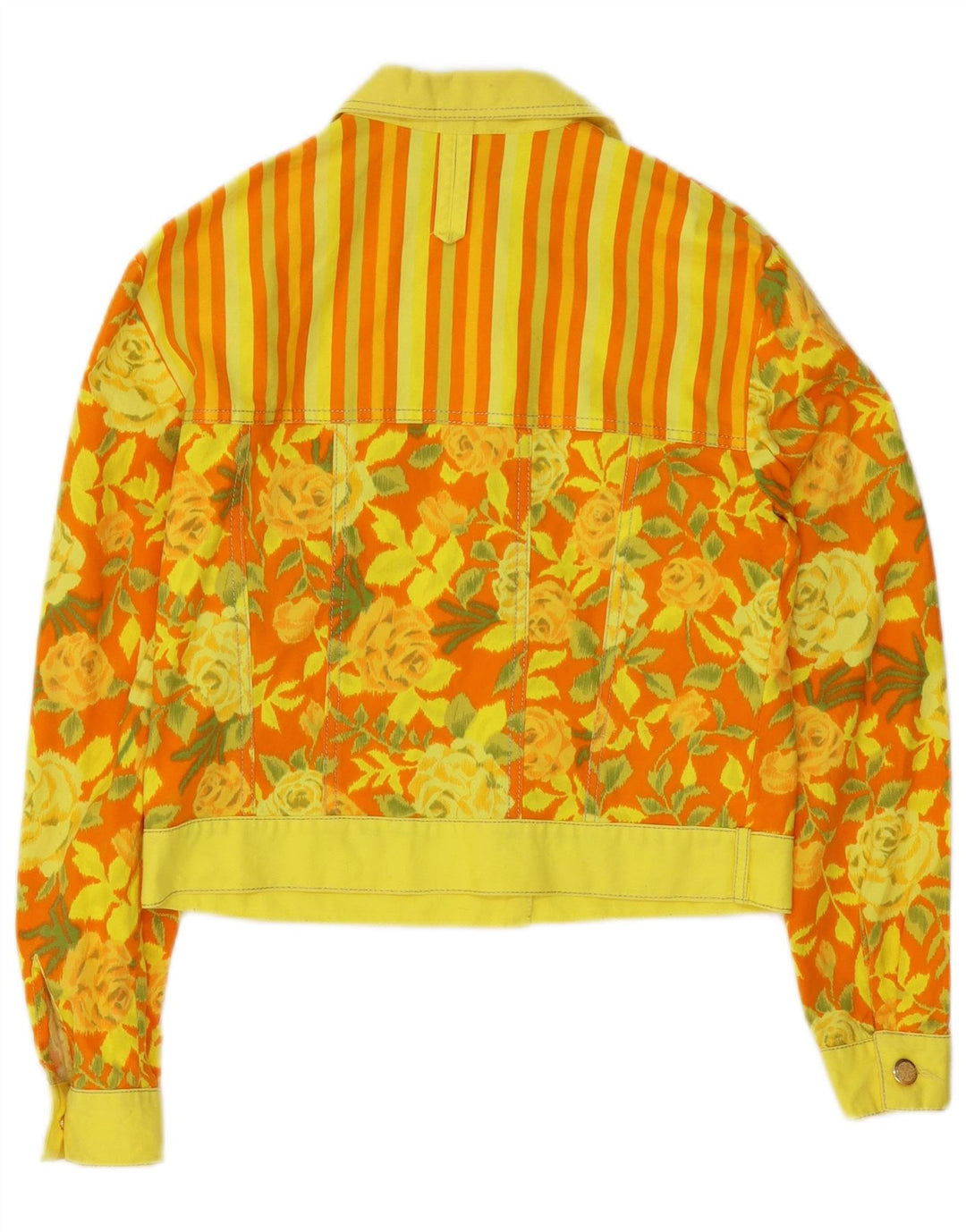 Vintage Dame Crop Bomber Jacket EU 38 Medium Yellow Floral Cotton