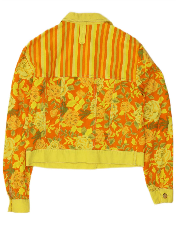 Vintage Dame Crop Bomber Jacket EU 38 Medium Yellow Floral Cotton