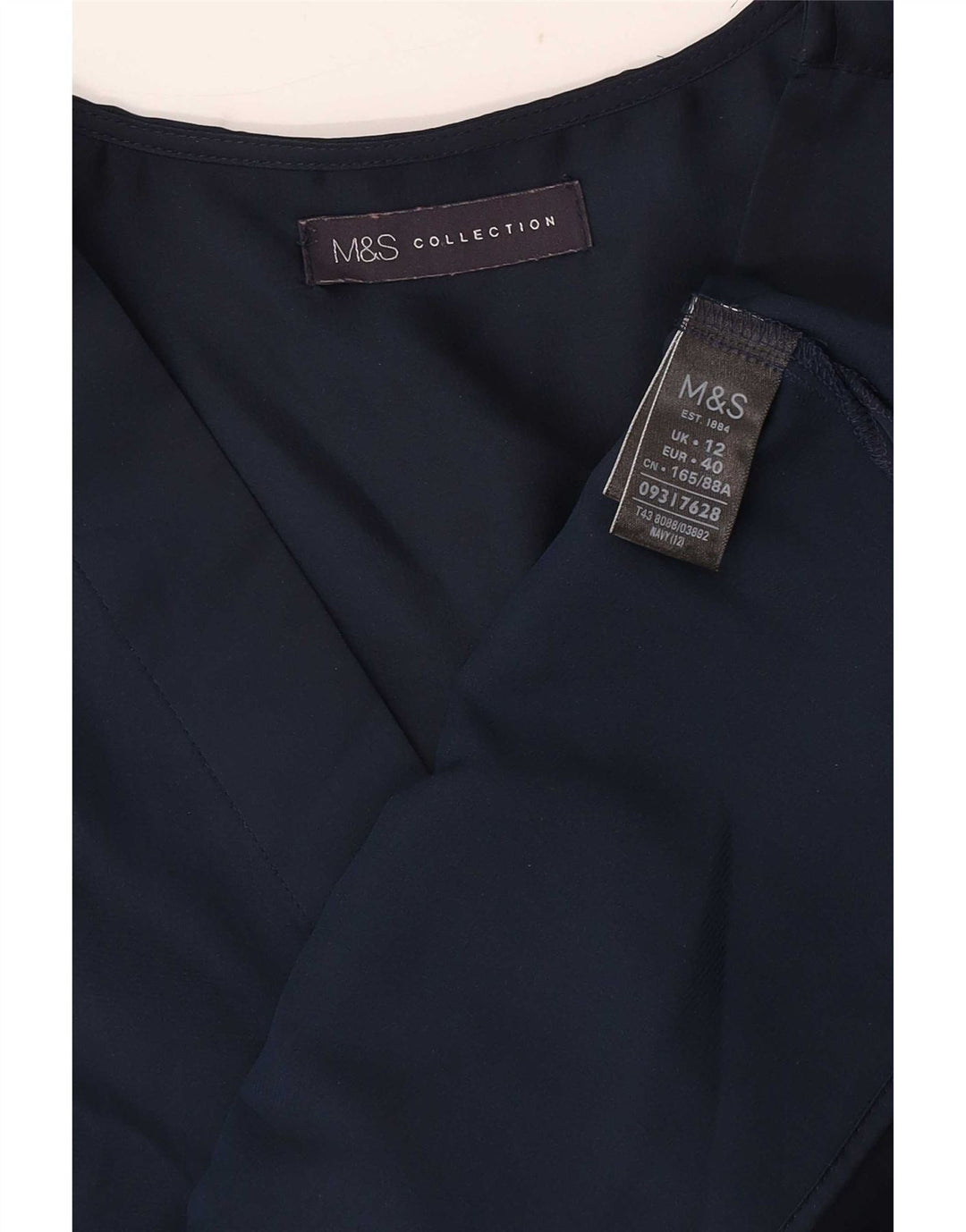 Marks & Spencer Damebluse Top UK 12 Medium Navy Blue Polyester