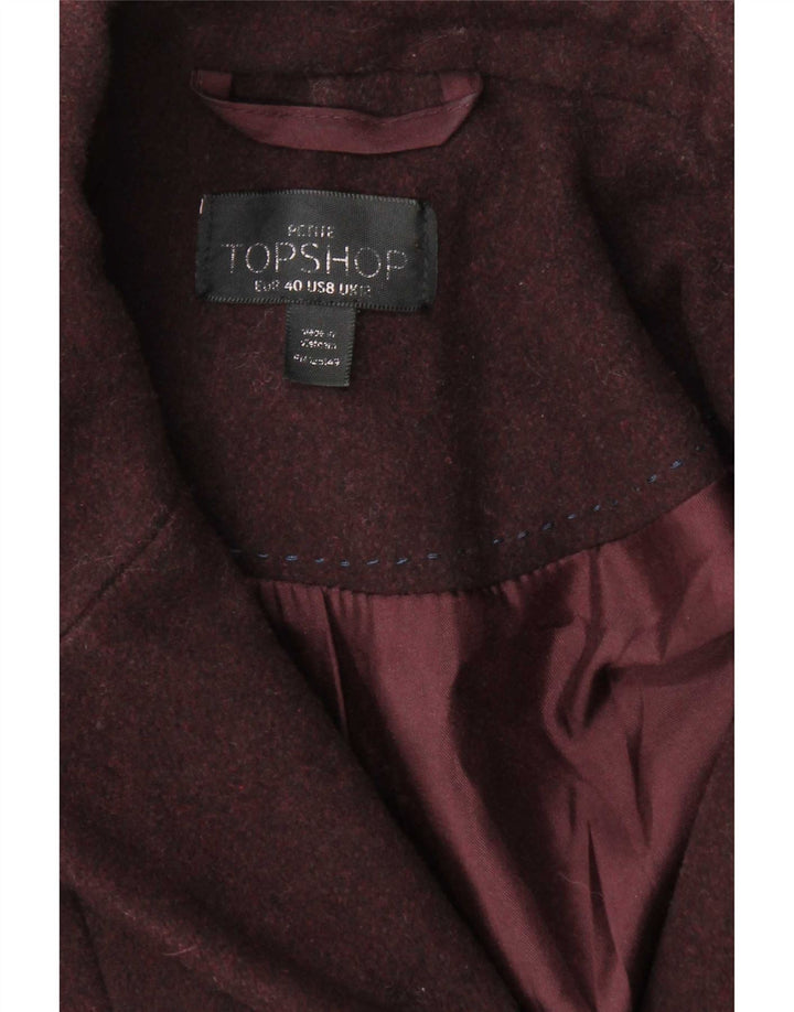 Topshop Dame Overfrakke UK 12 Medium Burgundy Polyester