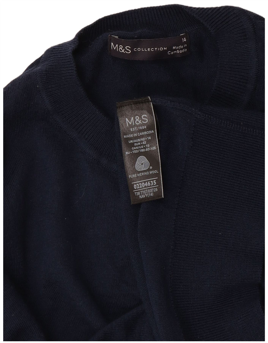 Marks & Spencer Dame Crop Cardigan Sweater UK 14 Medium Navy Blue Wool