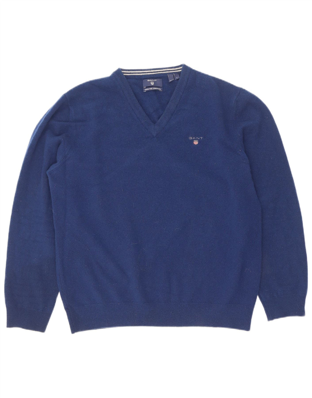 Gant Dame V-hals sweater UK 14 Stor blå lammeuld