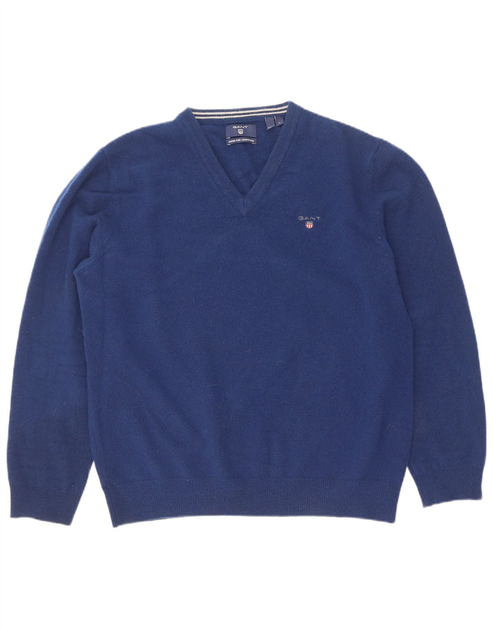 Gant Dame V-hals sweater UK 14 Stor blå lammeuld