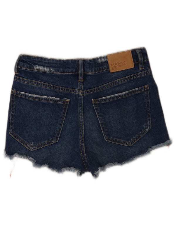Zara Dame Denim Shorts EU 32 2XS W22 Blå Colourblock Bomuld