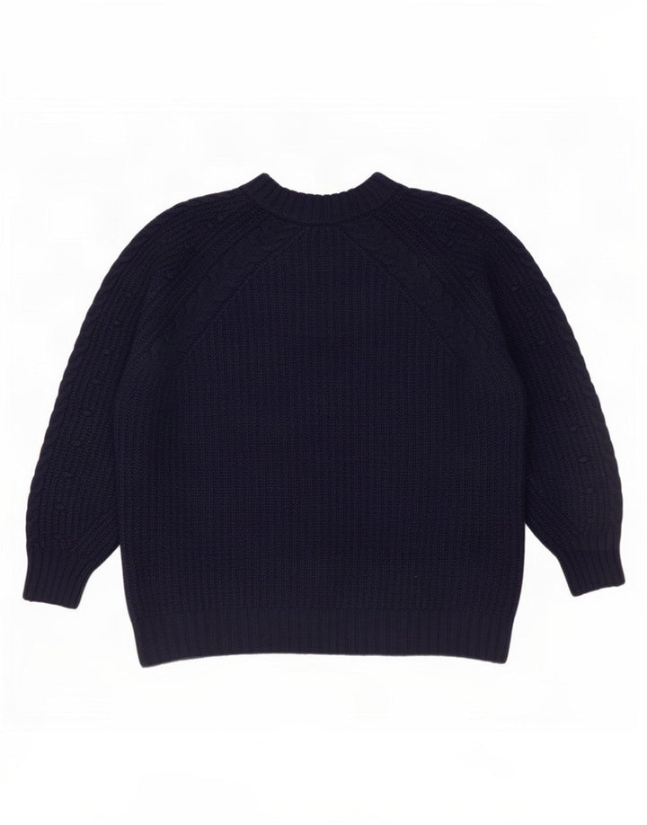 Massimo Dutti Dame Crew Neck Jumper Sweater UK 14 Medium Navy Blue Wool