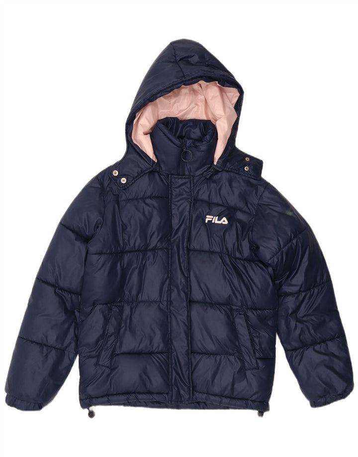 Fila Dame Oversized grafisk polstret jakke UK 6 XS Navy Blue Polyester