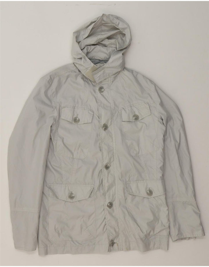 CALVIN KLEIN Mens Hooded Utility Jacket UK 36 Small Grey Polyester Vintage Calvin Klein and Second-Hand Calvin Klein from Messina Hembry 