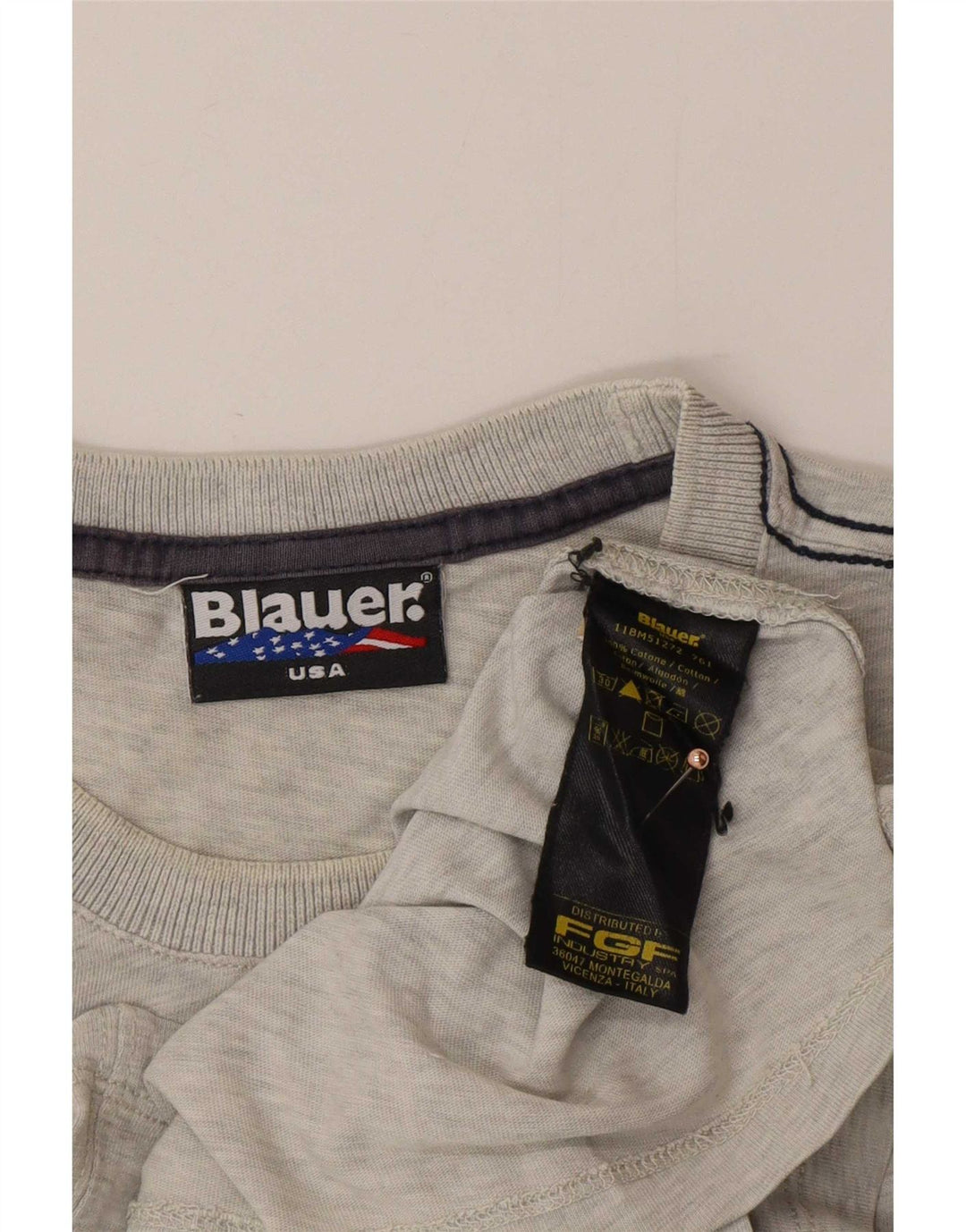 Blauer Herre grafisk T-shirt top mellemgrå bomuld