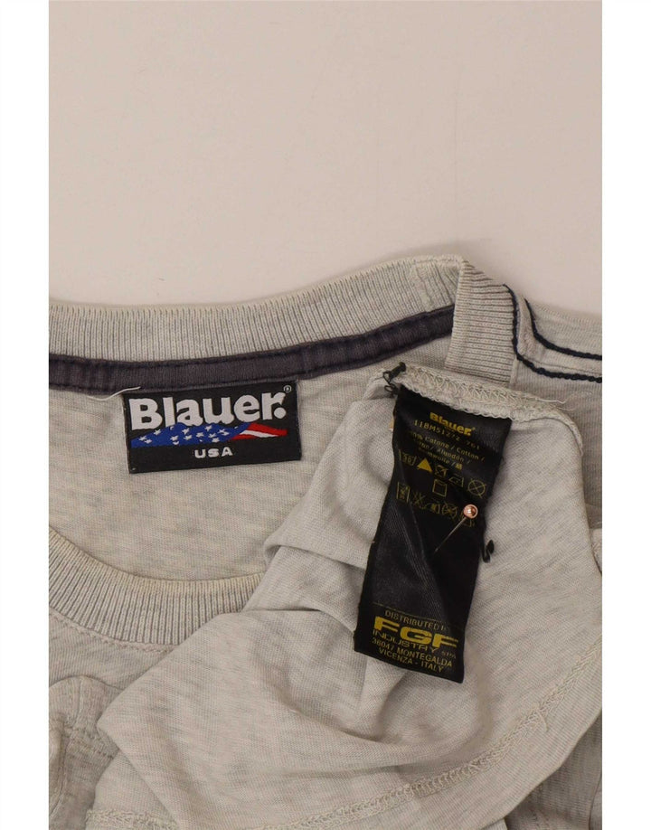 Blauer Herre grafisk T-shirt top mellemgrå bomuld