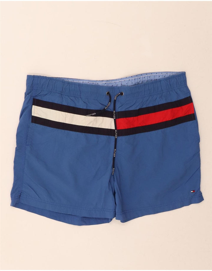 TOMMY HILFIGER Mens Sport Shorts Large  Blue Colourblock Vintage Tommy Hilfiger and Second-Hand Tommy Hilfiger from Messina Hembry 