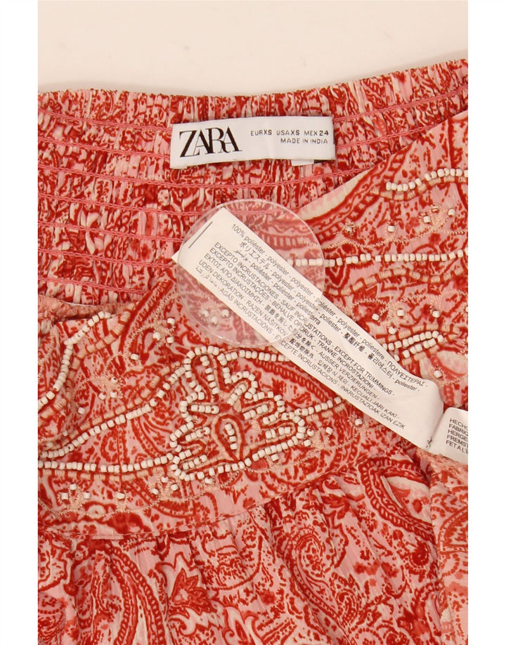 Zara sigøjnernederdel til kvinder XS W24 Rød Paisley polyester