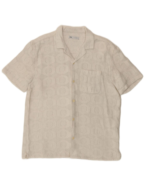 Zara Kortærmet Herreskjorte XL Hvid Geometrisk Bomuld