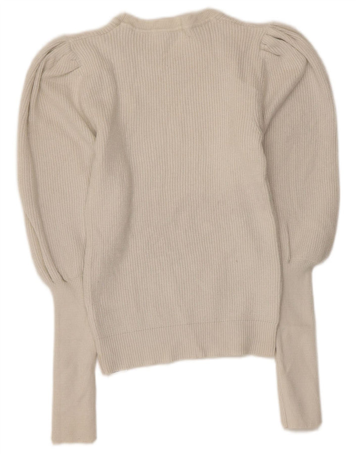 ZARA Womens Crop Crew Neck Jumper Sweater UK 12 Medium Off White Viscose