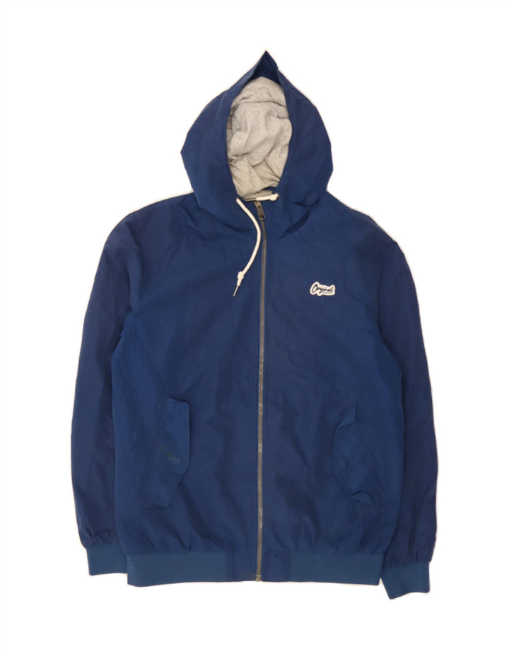JACK & JONES Mens Hooded Bomber Jacket UK 38 Medium Navy Blue Vintage Jack & Jones and Second-Hand Jack & Jones from Messina Hembry 