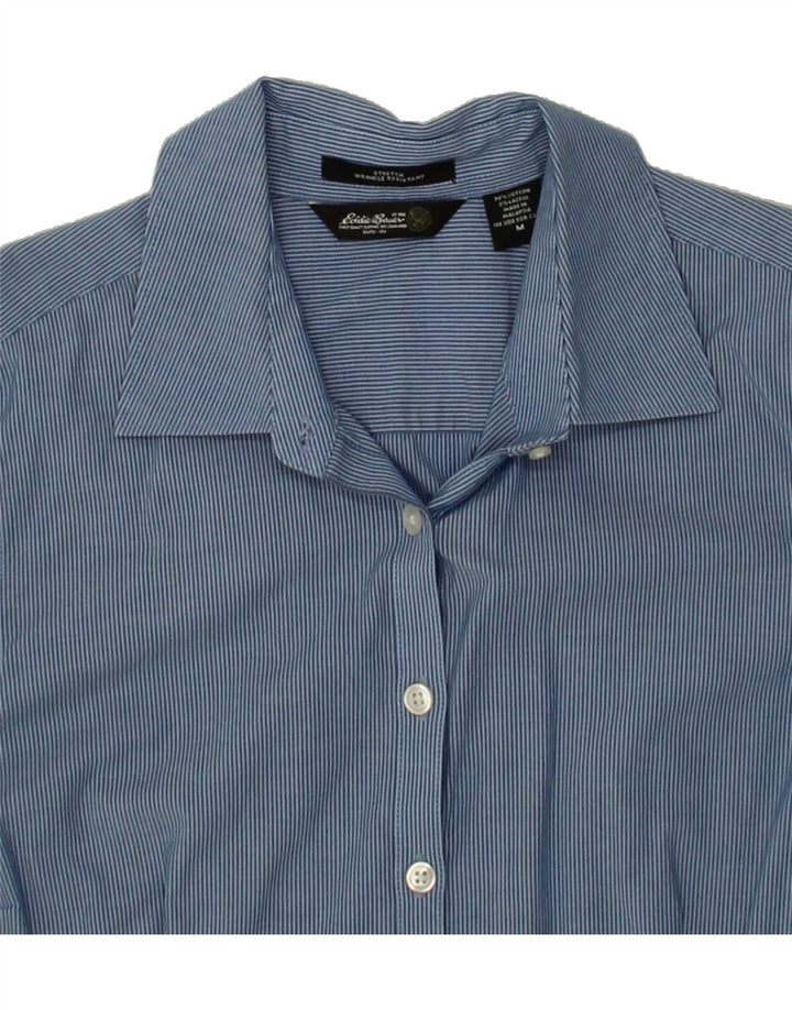 EDDIE BAUER Womens Stretch 3/4 Sleeve Shirt UK 14 Medium Blue Striped Vintage Eddie Bauer and Second-Hand Eddie Bauer from Messina Hembry 