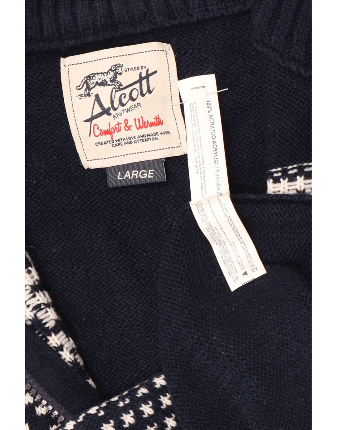 Alcott Herre Cardigan Sweater Large Navy Blue Fair Isle Akryl