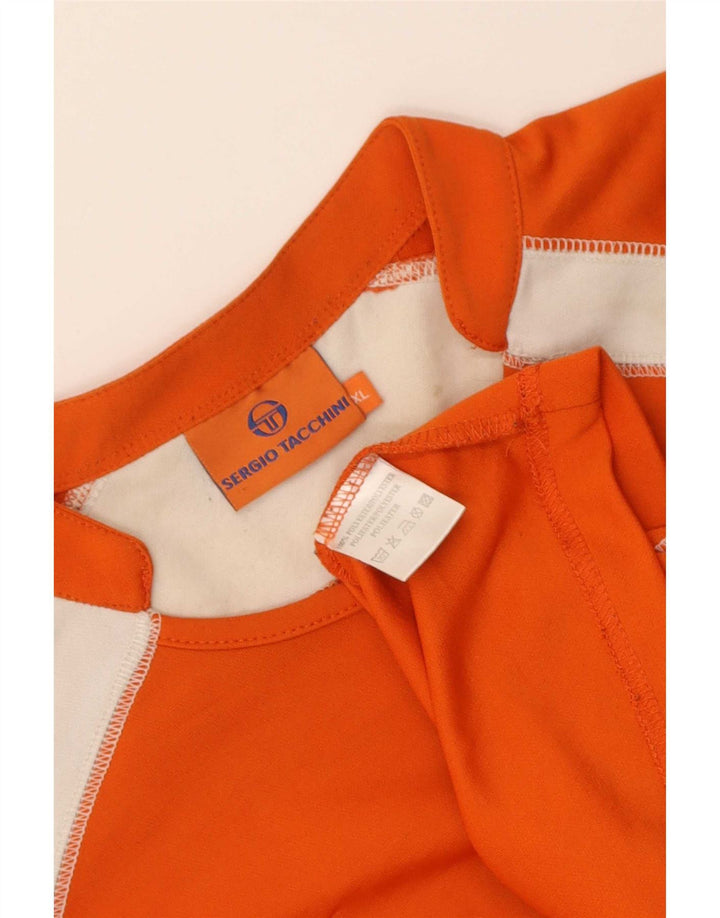 Sergio Tacchini Herre grafisk T-shirt Top XL Orange Colourblock Polyester