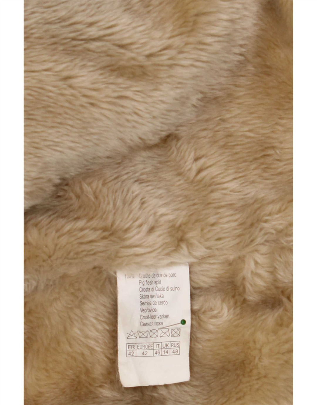 Camaieu Dame Double Breasted Shearling Coat UK 14 Large Beige Læder