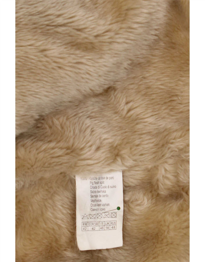 Camaieu Dame Double Breasted Shearling Coat UK 14 Large Beige Læder