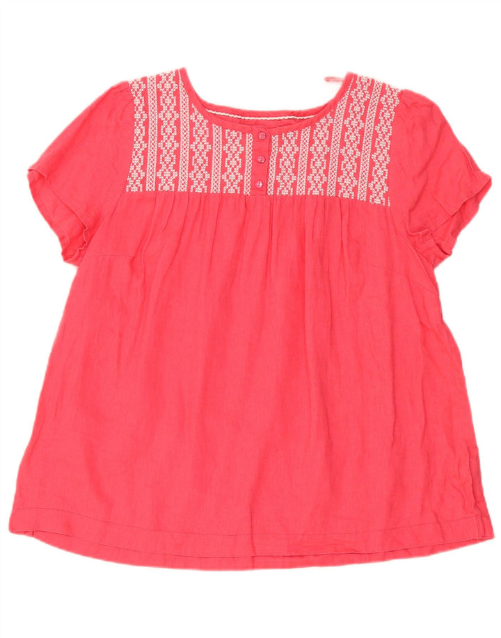 Marks & Spencer Damebluse Top UK 16 Large Pink Geometric Linen