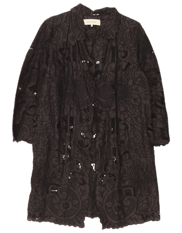 Gerard Darel Dame 3/4 ærme Robe Kjole IT 46 Large Black Floral Ramie