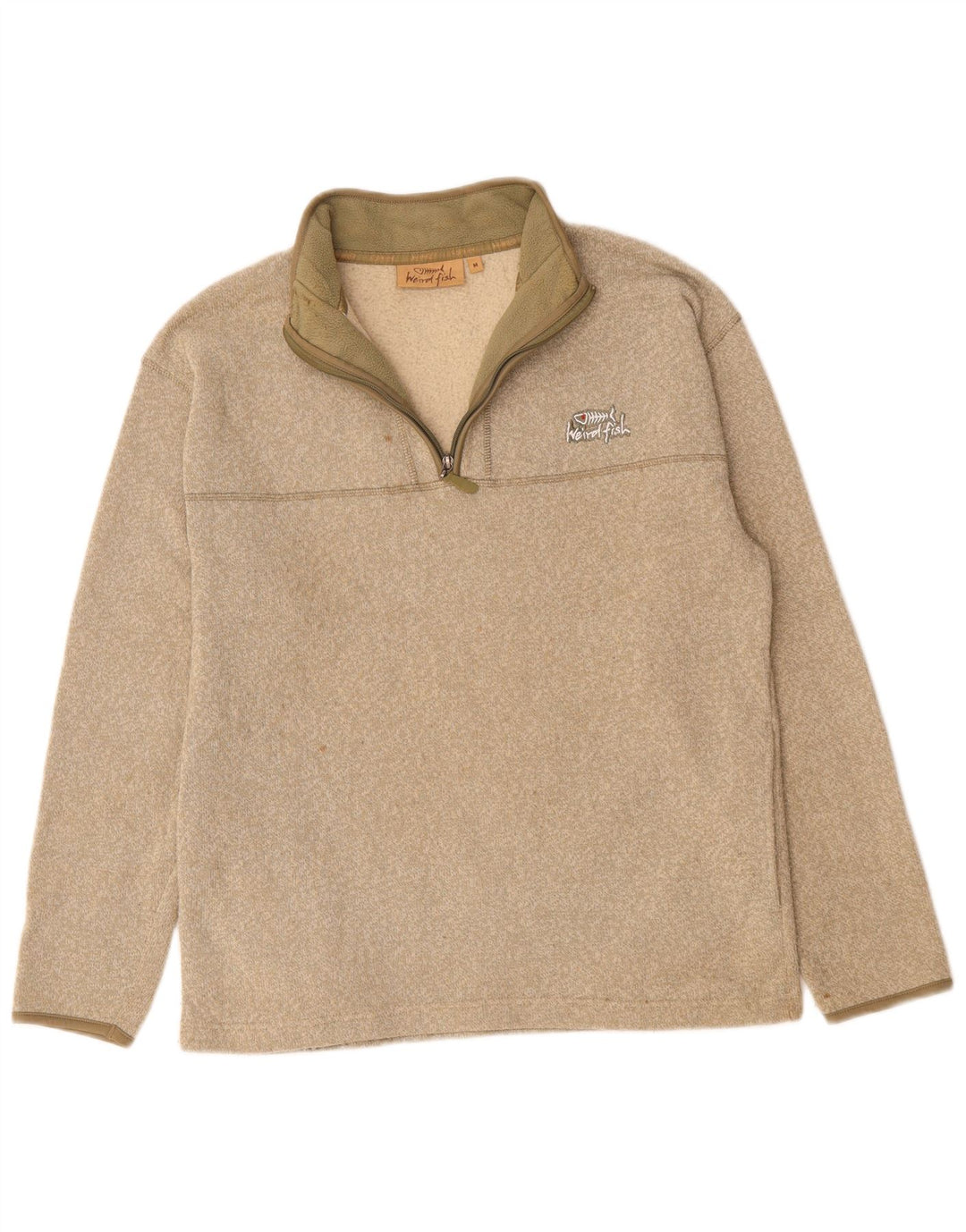 WEIRD FISH Herre Zip Neck Sweatshirt Jumper Medium Beige Polyester