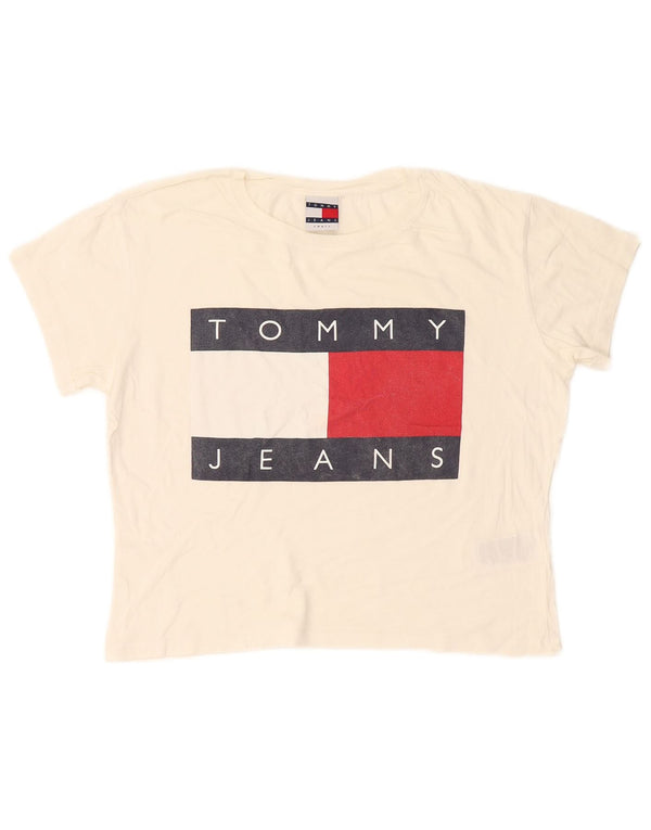 Tommy Hilfiger Kvinder Oversized Grafisk T-Shirt Top UK 10 Small White