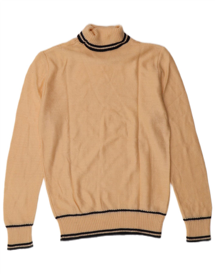 VINTAGE Herre rullehals sweater lille beige stribet klassisk