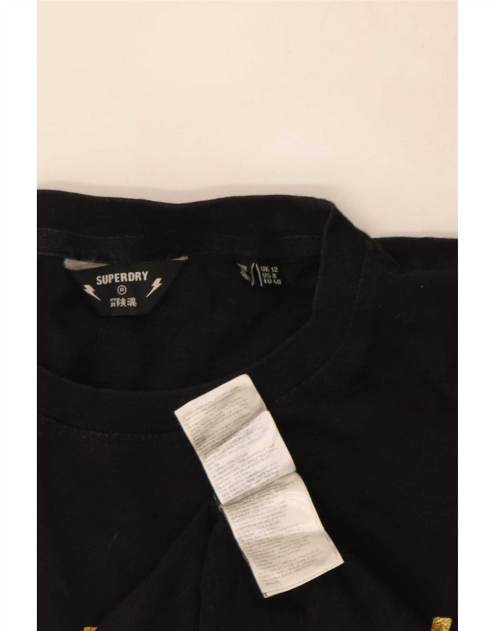 Superdry Grafisk T-shirt top til kvinder UK 12 Medium Sort Bomuld