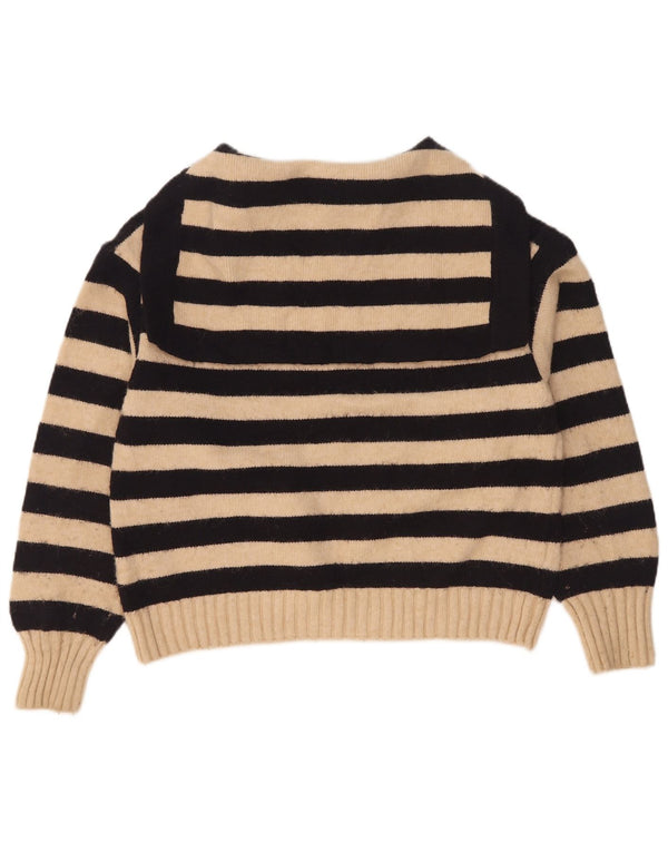 Zara Dame Oversized Polo Neck Jumper Sweater UK 10 Lille Beige Stribet