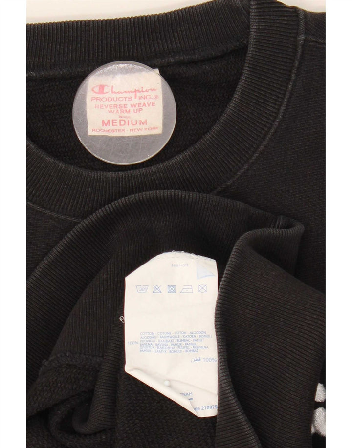 Champion Herre Reverse Weave Grafisk Sweatshirt Jumper Medium Sort Bomuld