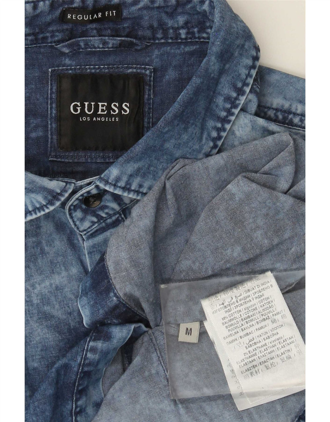 Guess Herre Acid Wash Regular Fit Denim Shirt Medium Blue Cotton