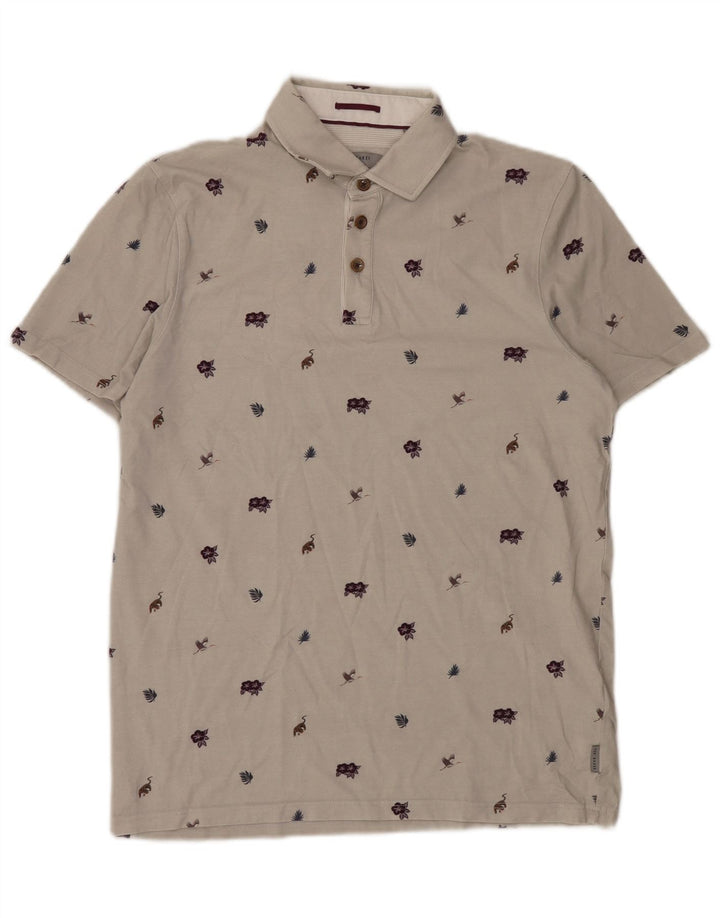TED BAKER Poloshirt til mænd størrelse 3 Medium Beige Blomsterbomuld