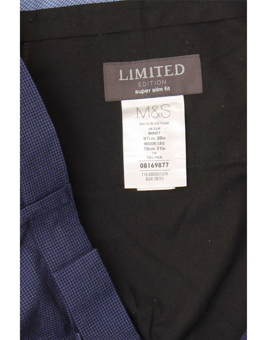Marks & Spencer Herre Super Slim Fit Suit Bukser W38 L31 Blue Houndstooth