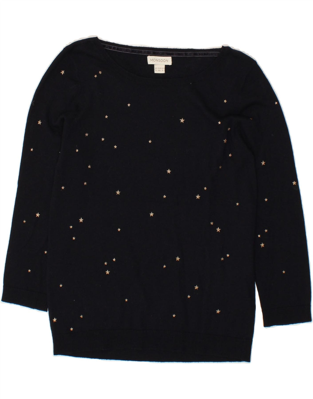 MONSOON Womens Boat Neck Jumper Sweater UK 12 Medium Navy Blue Flecked Vintage Monsoon and Second-Hand Monsoon from Messina Hembry 