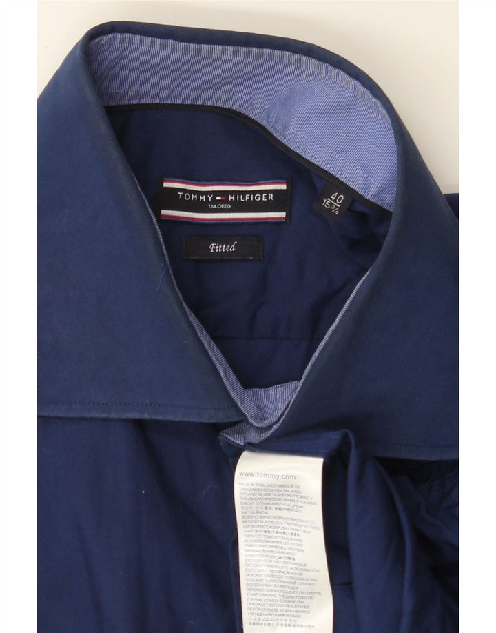 TOMMY HILFIGER Herre skjorte med pasform str. 40 15 3/4 Medium marineblå bomuld