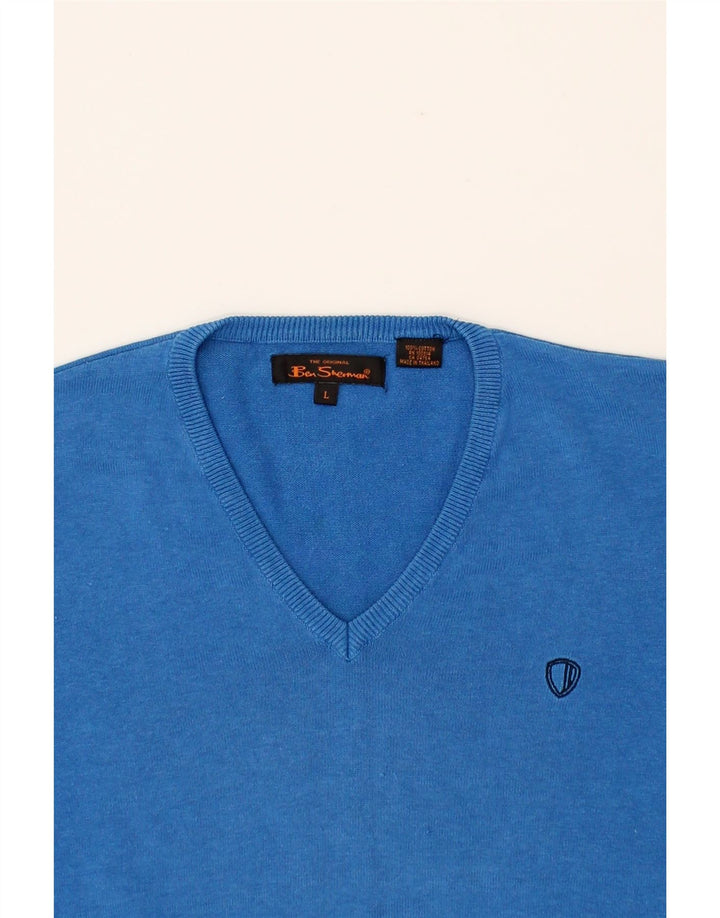 BEN SHERMAN Mens V-Neck Jumper Sweater Large Blue Cotton Vintage Ben Sherman and Second-Hand Ben Sherman from Messina Hembry 