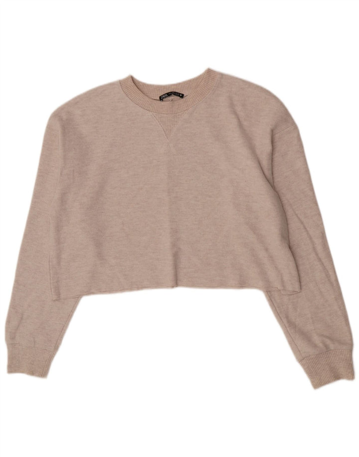 Zara Womens Crop Top Langærmet UK 16 Stor Beige Polyester