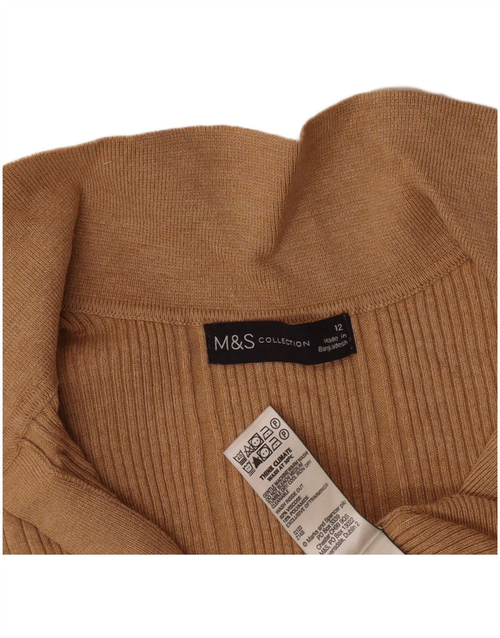 Marks & Spencer Dame Polo Neck Jumper Sweater UK 12 Medium Beige Stribet