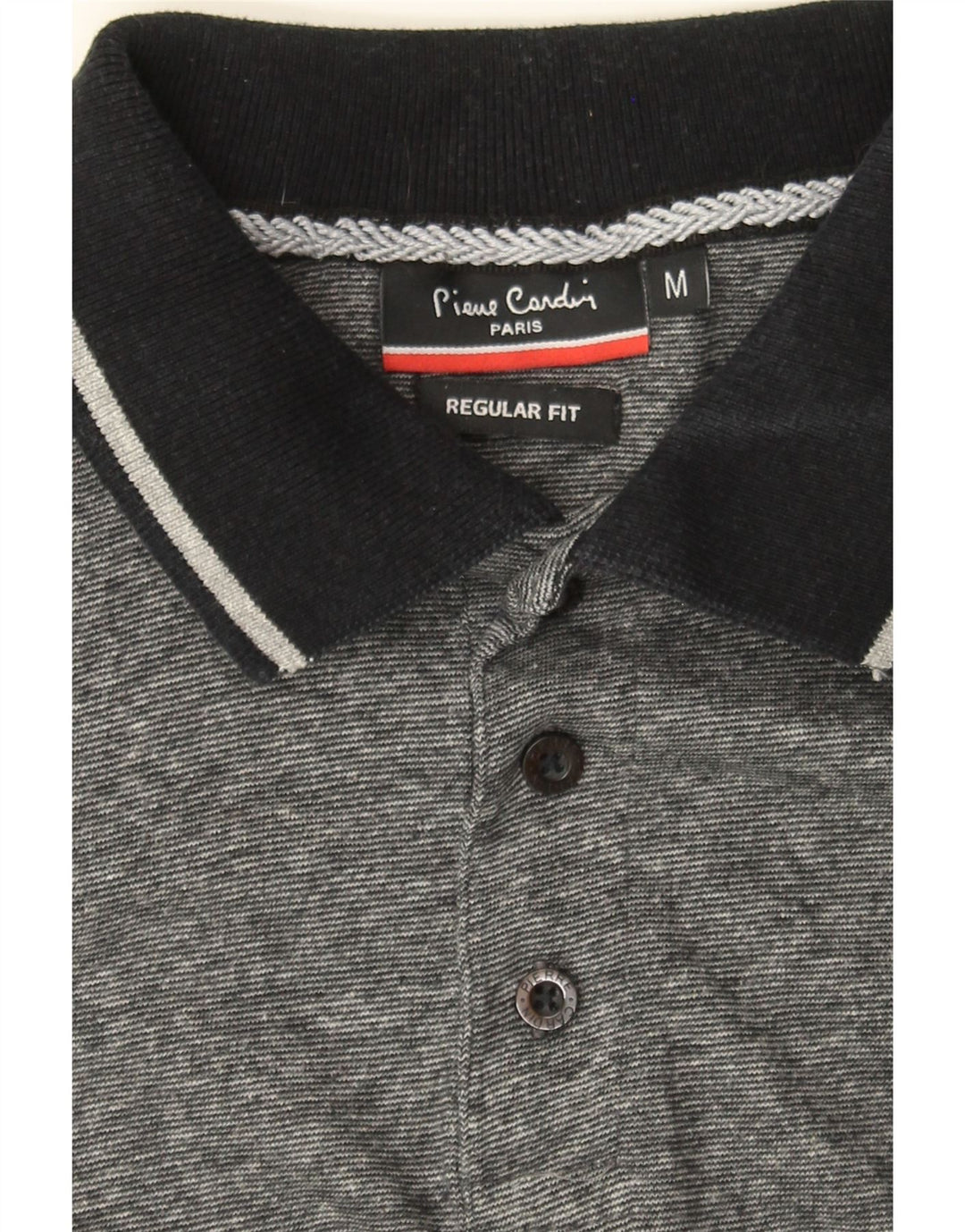 PIERRE CARDIN Mens Regular Fit Polo Shirt Medium Grey Pinstripe Cotton Vintage Pierre Cardin and Second-Hand Pierre Cardin from Messina Hembry 
