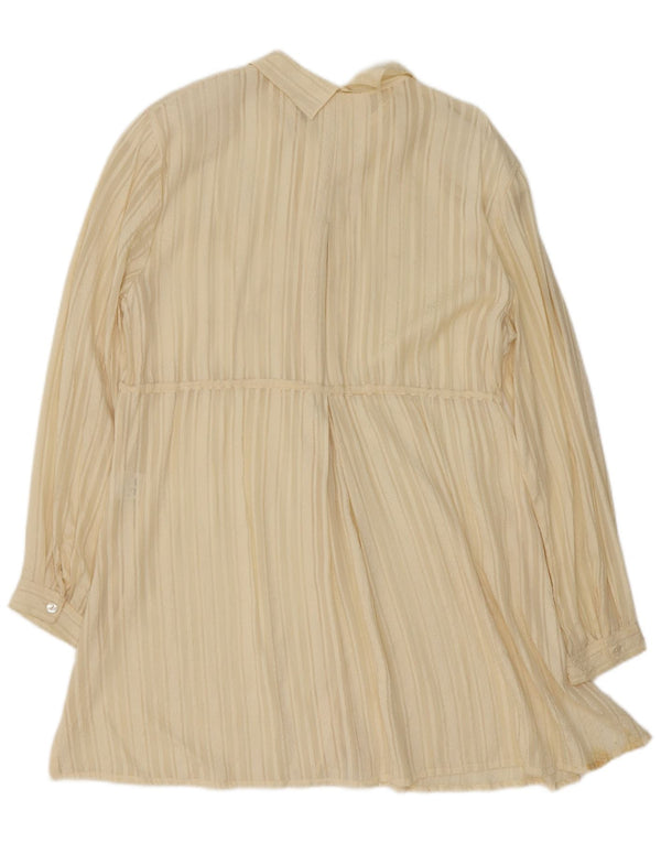 Vintage Kvinders Oversized Skjortekjole UK 14 Medium Gul Stribet Silke
